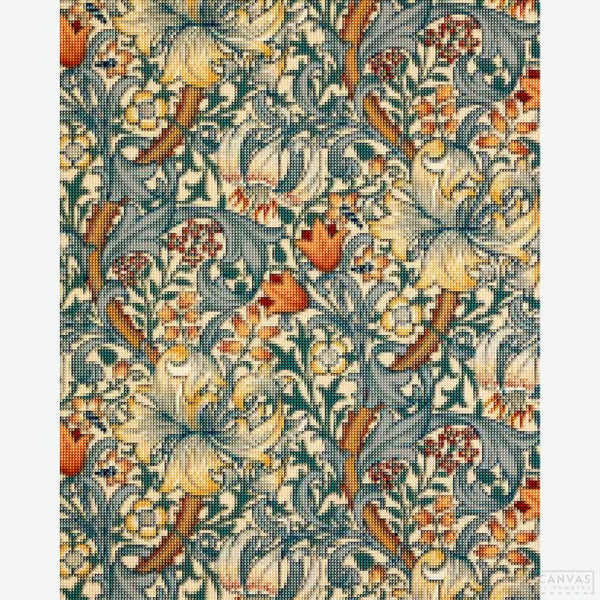 Golden Lily - Diamond Painting-Craft your own masterpiece with the Morris & Co-inspired Diamond Art Kit. Ideal for all skill levels, the entwined lily pattern offers a meditative crafting session.-Canvas by Numbers