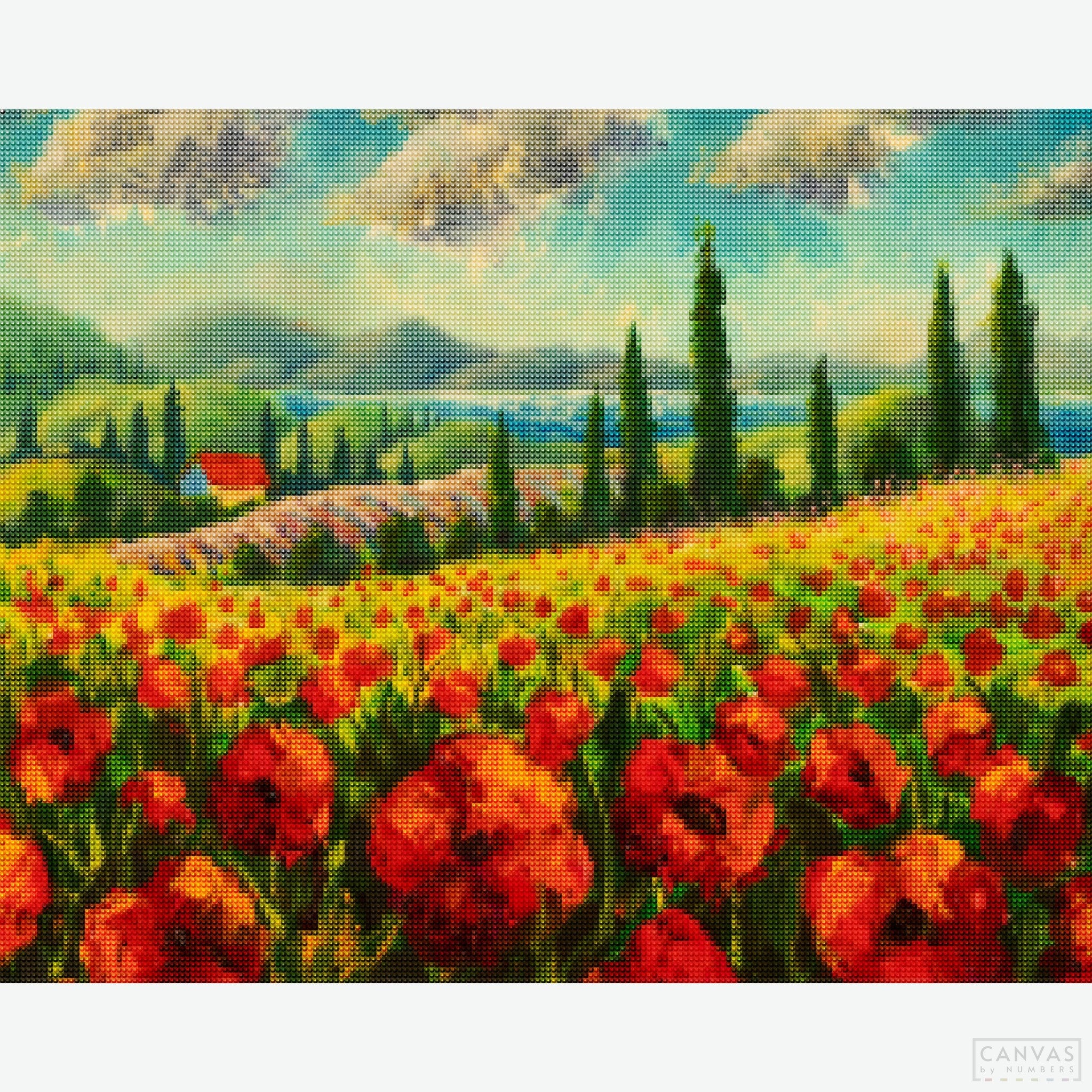 Tuscany Italy poppy field painting watercolor original framed, Tuscany painting, Small Painting Wall Art 2024 Decor Painting