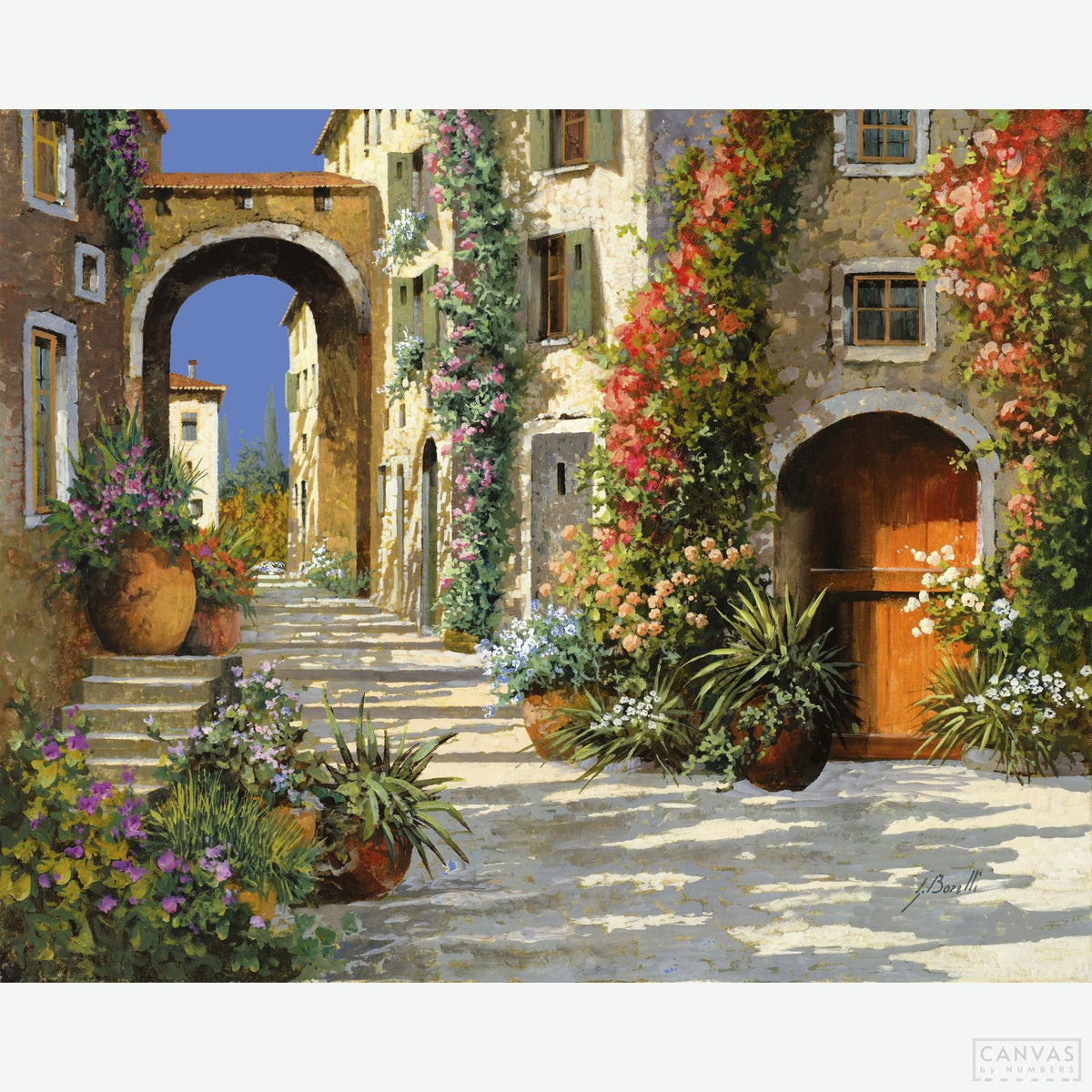 La Porta Rossa sulla Salita - Diamond Painting-Recreate an enchanting Italian scene with "La Porta Rossa sulla Salita." Immerse in the warmth and beauty of a historic town with every diamond placed.-Canvas by Numbers