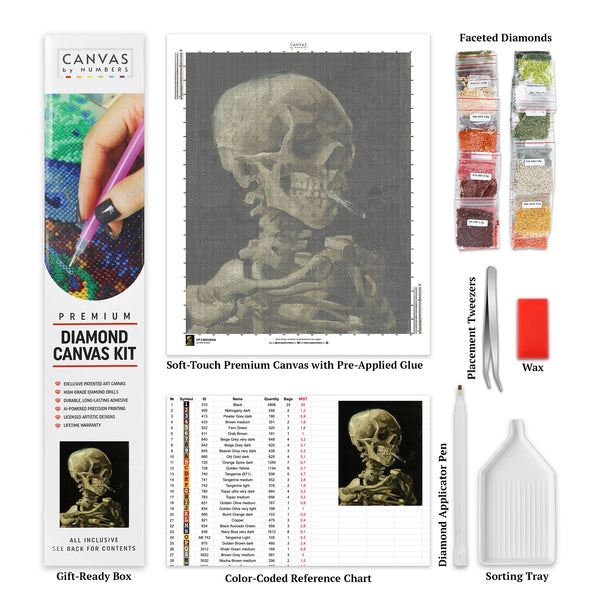 Van Gogh’s Skeleton Smoking - Diamond Painting Kit - Standard Size