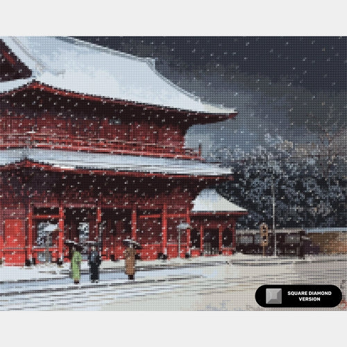 Nieve sobre el Templo Zojoji - Pintura de Diamantes - Extra Grande