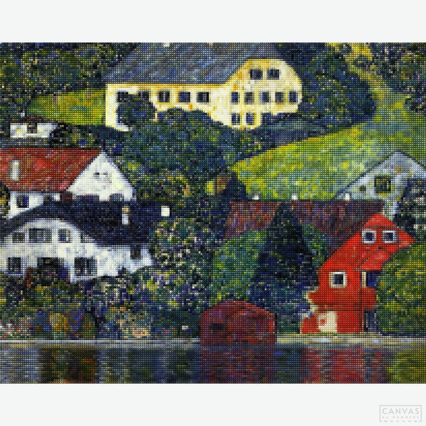 Houses at Unterach on the Attersee - Diamond Painting-Create a serene lakeside scene with our Gustav Klimt's Houses at Unterach on the Attersee Diamond Painting Kit. Perfect for art lovers and crafters.-Canvas by Numbers