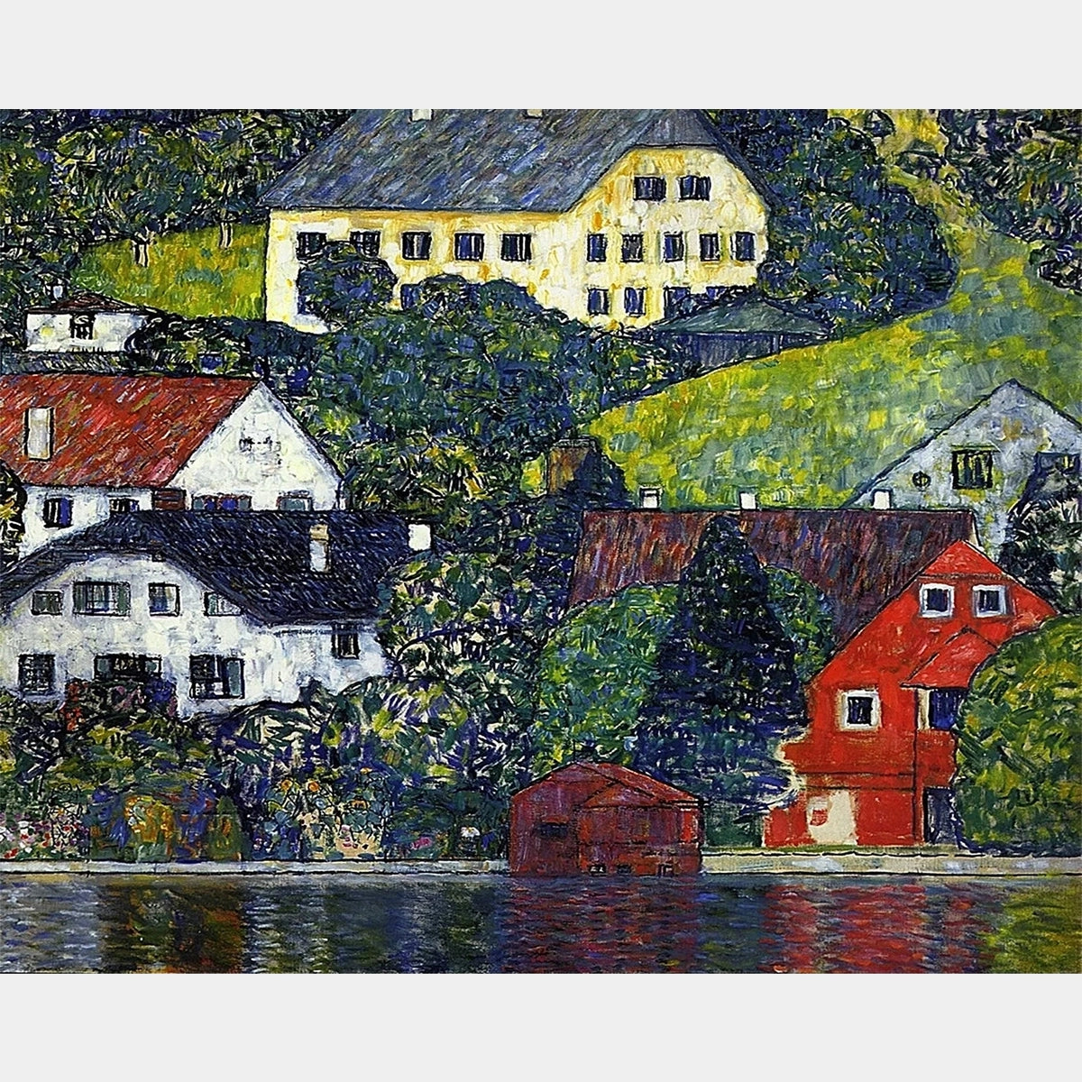 Huizen bij Unterach aan de Attersee - Diamond Painting - Standaardformaat