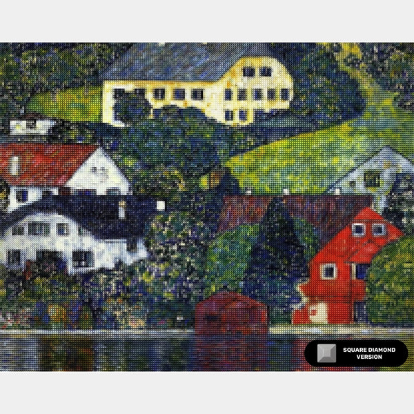 Huizen bij Unterach aan de Attersee - Diamond Painting - Standaardformaat