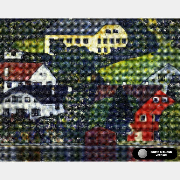 Huizen bij Unterach aan de Attersee - Diamond Painting - Standaardformaat