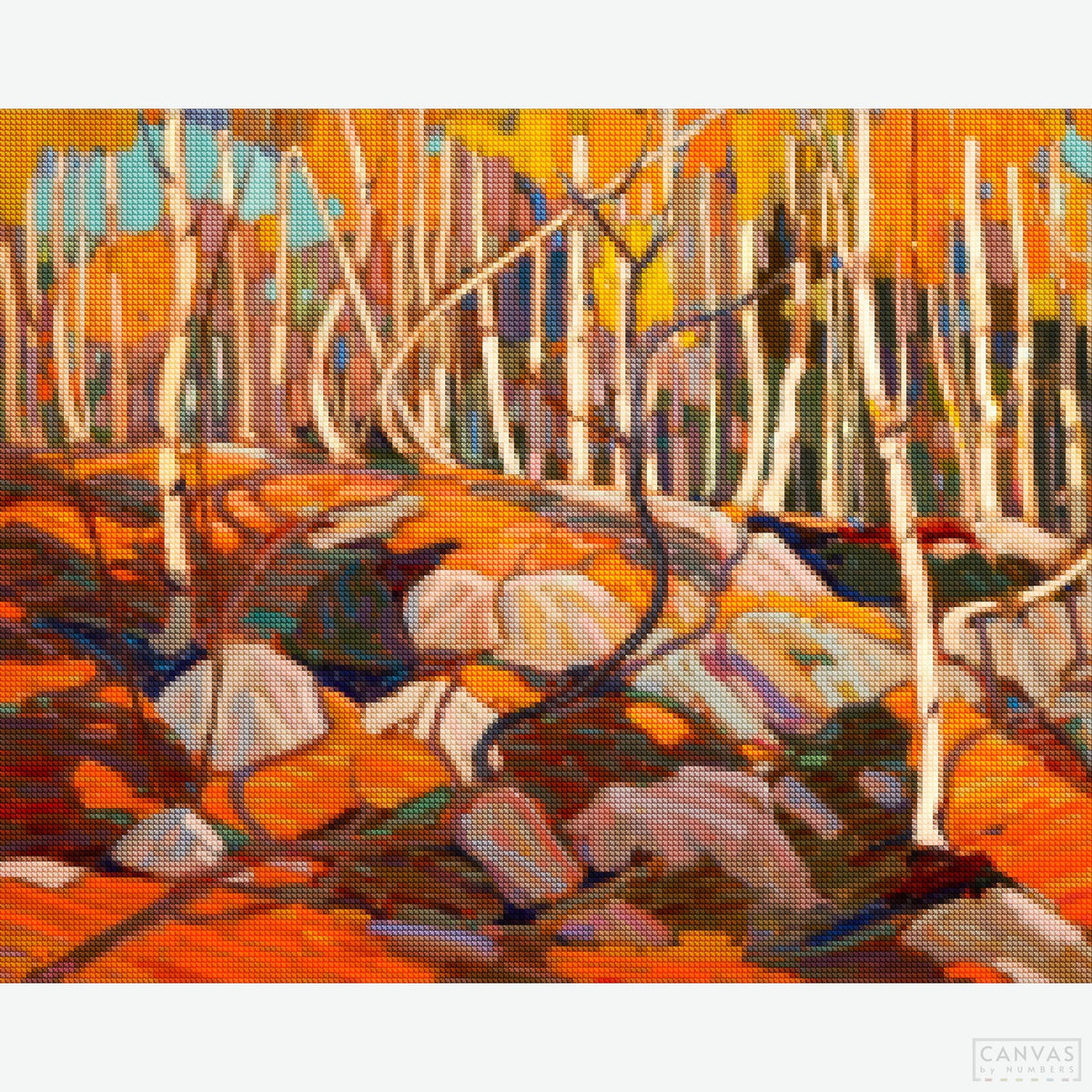 The Birch Grove - Diamond Painting-Recreate "The Birch Grove" with this forest diamond painting kit. Inspired by Tom Thomson, this Canadian forest scene is perfect for all skill levels.-Canvas by Numbers