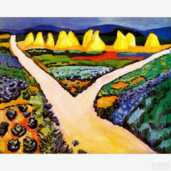 Vegetable Fields - Diamond Painting - Macke's portrayal of the "Meßdorfer Feld" in Bonn, Endenich. This exquisite diamond painting showcases lush vegetable fields, bursting with color and vitality - Canvas by Numbers