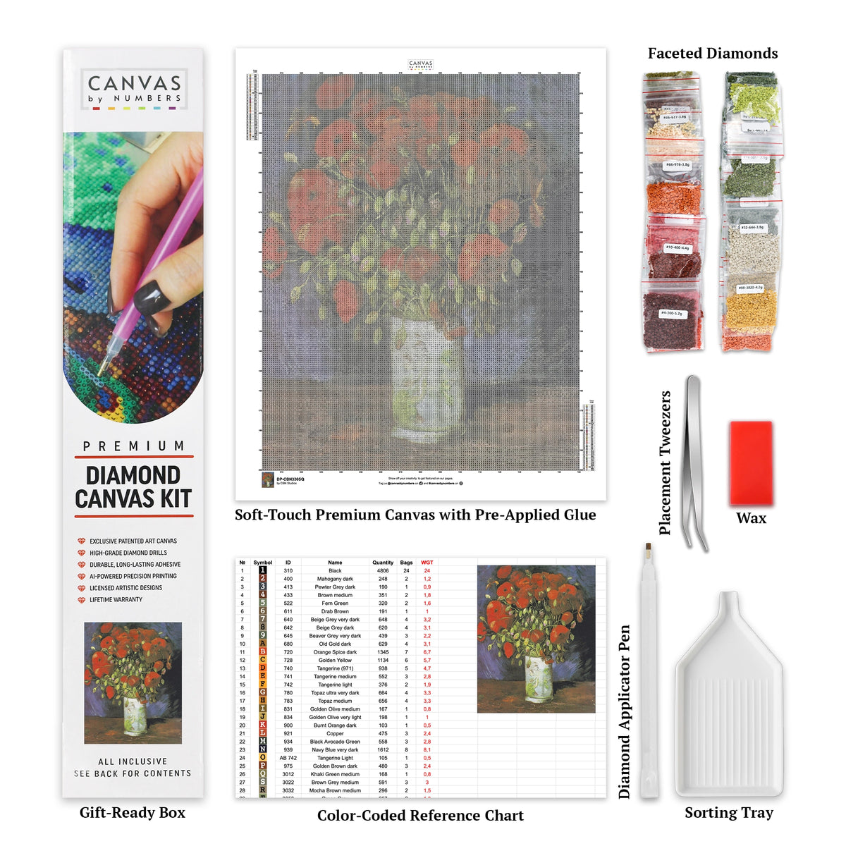 Jarrón con Amapolas Rojas - Pintura de Diamante - Tamaño Estándar