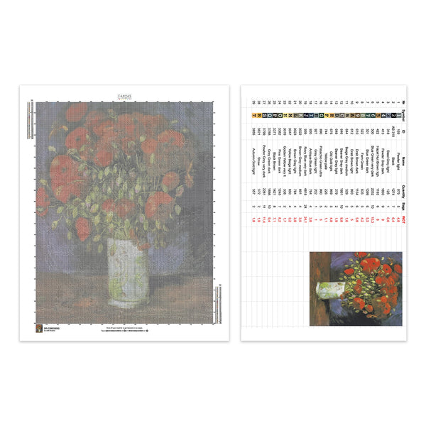 Jarrón con Amapolas Rojas - Pintura de Diamante - Tamaño Estándar