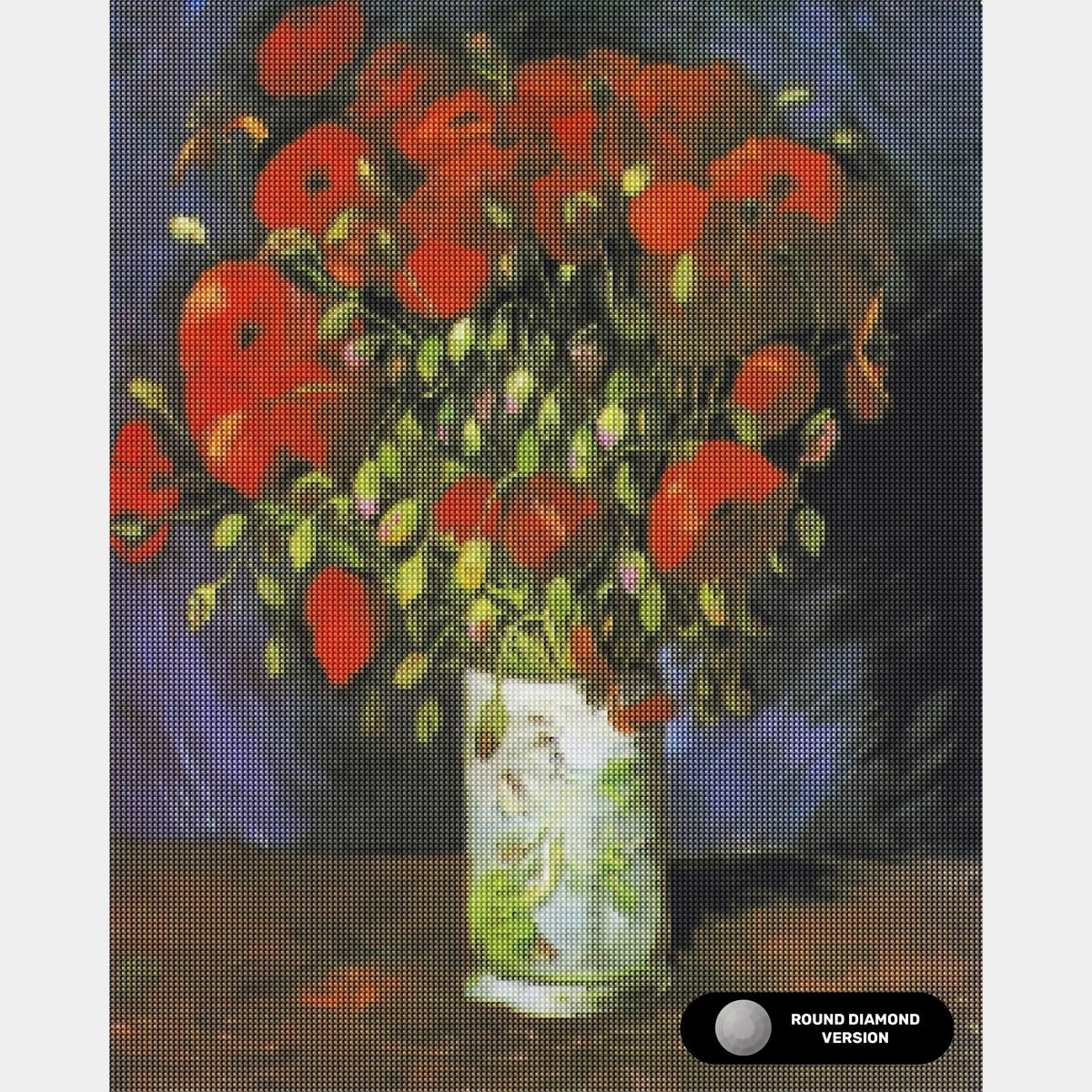 Jarrón con Amapolas Rojas - Pintura de Diamante - Tamaño Estándar