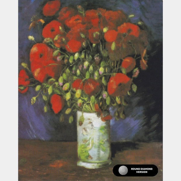 Jarrón con Amapolas Rojas - Pintura de Diamante - Tamaño Estándar