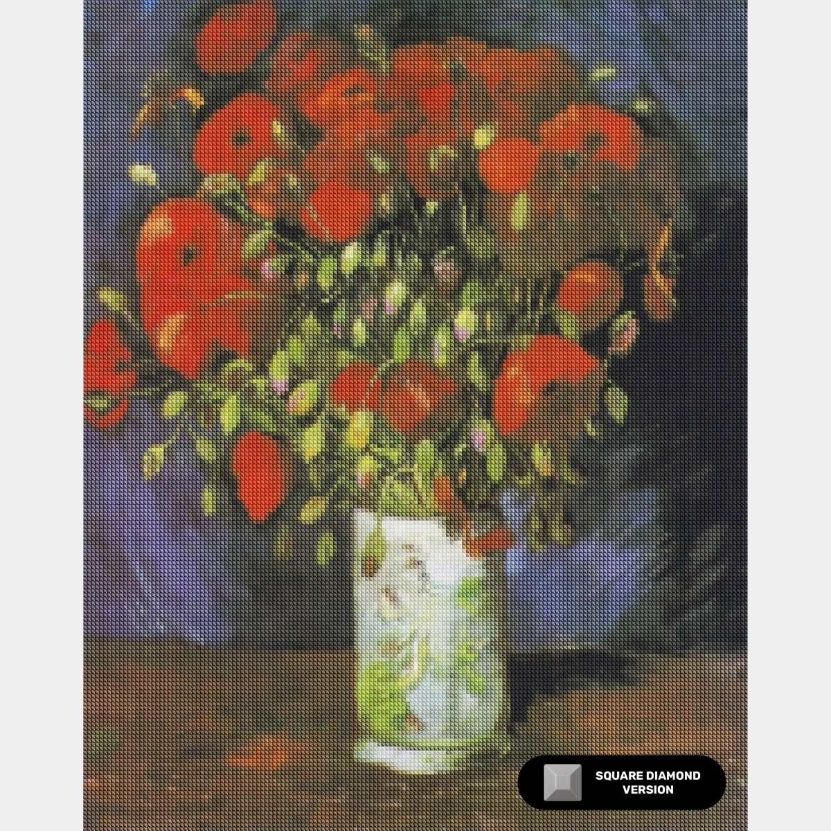 Jarrón con Amapolas Rojas - Pintura de Diamante - Tamaño Estándar
