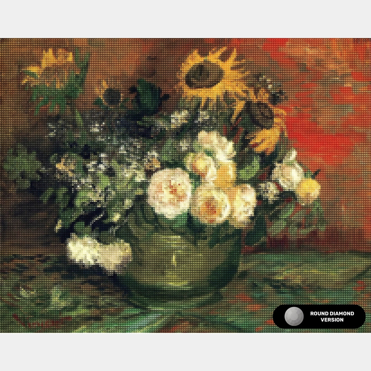 "Naturaleza muerta con rosas y girasoles - Pintura de diamantes - Grande"