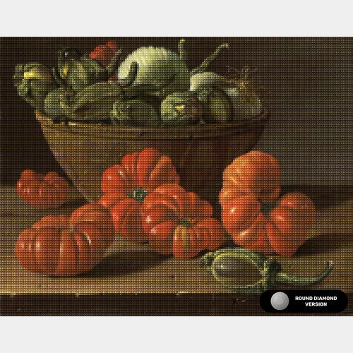 Still Life with Tomatoes, a Bowl of Aubergines & Onions - Diamond Painting