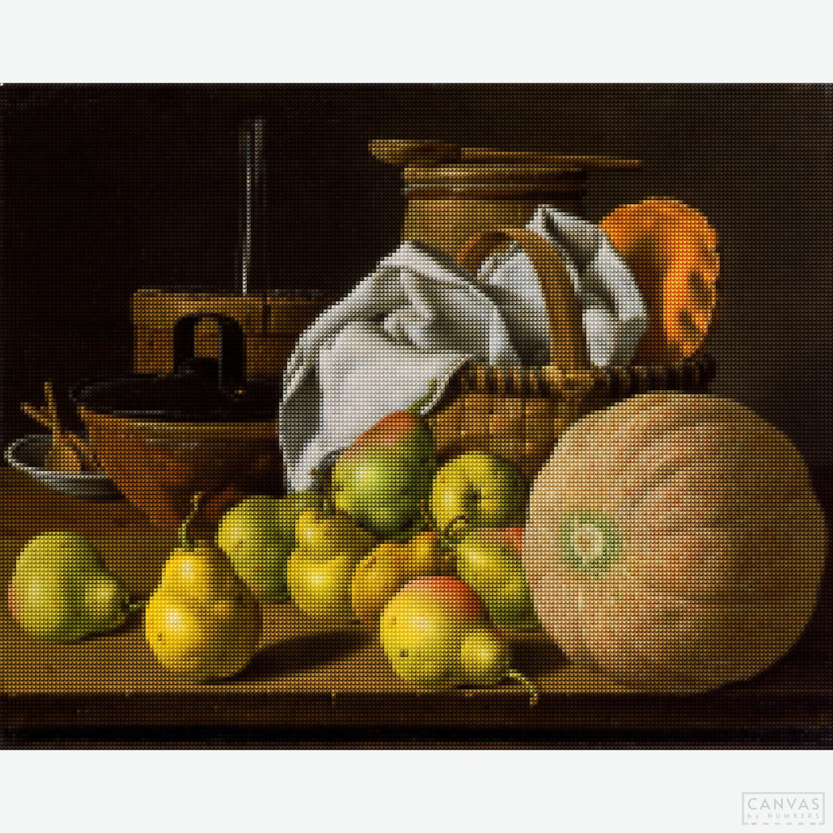 Still Life with Melon and Pears - Diamond Painting-Create a stunning fruits diamond painting with "Still Life with Melon and Pears" by Luis Egidio Meléndez. Perfect for adding classic elegance to any room.-Canvas by Numbers