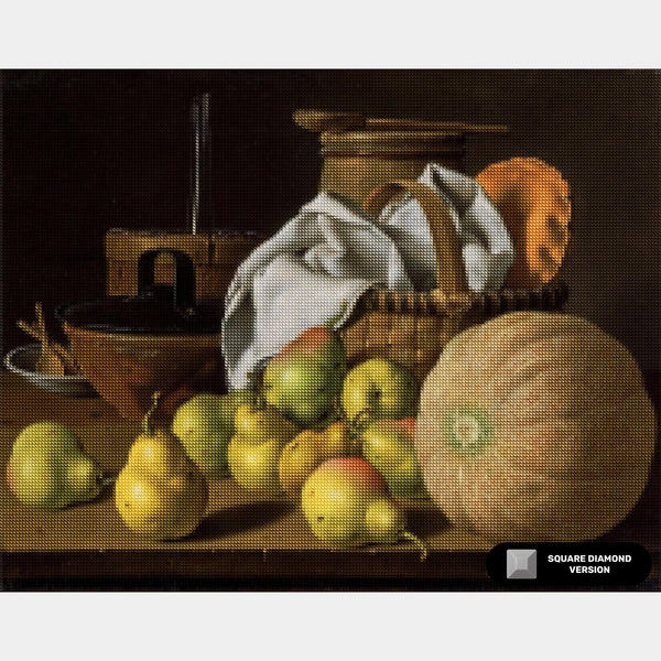 Naturaleza muerta con melón y peras - Pintura de diamante - Grande