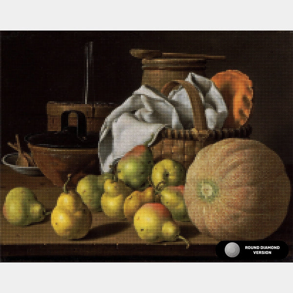 Naturaleza muerta con melón y peras - Pintura de diamante - Grande