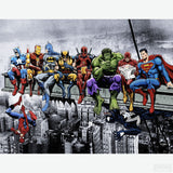 Superheroes Lunch Atop A Skyscraper - Diamond Painting Kit-Explore the superhero realm with our diamond painting inspired by Dan Avenell's famed 