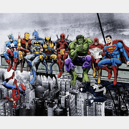 Superheroes Lunch Atop A Skyscraper - Kit de Diamond Painting - Très Grand