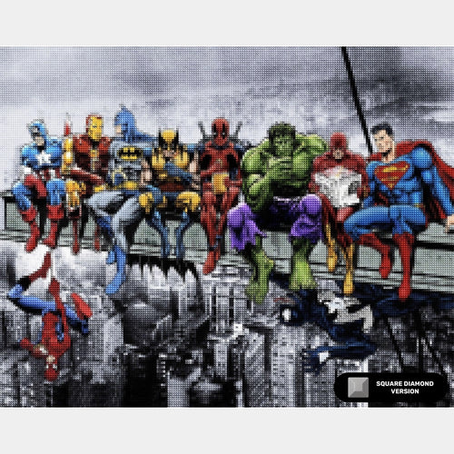 Superheroes Lunch Atop A Skyscraper - Kit de Diamond Painting - Très Grand