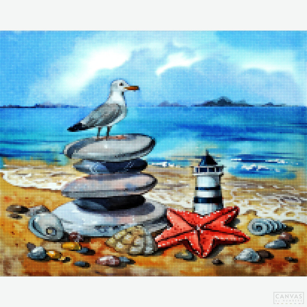 The Coast Guard - Diamond Painting-Nothing scapes this seagull's gaze! Enjoy painting by numbers this colorful seascape by watercolor artist Anna Petunova. Only at Canvas by Numbers!-Canvas by Numbers