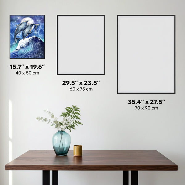 Surfing Under the Moon - Dolphins Diamond Painting - Standard Size