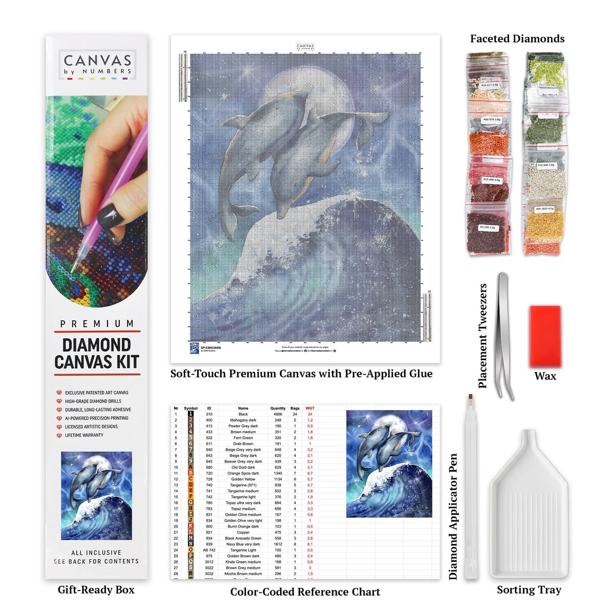 Surfing Under the Moon - Dolphins Diamond Painting - Standard Size