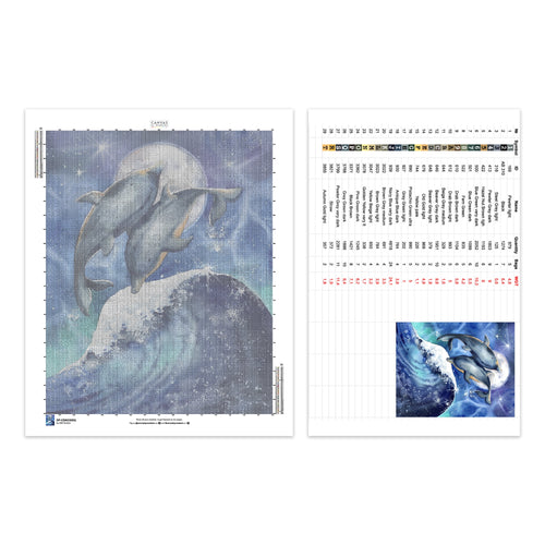 Surfing Under the Moon - Dolphins Diamond Painting - Standardstørrelse