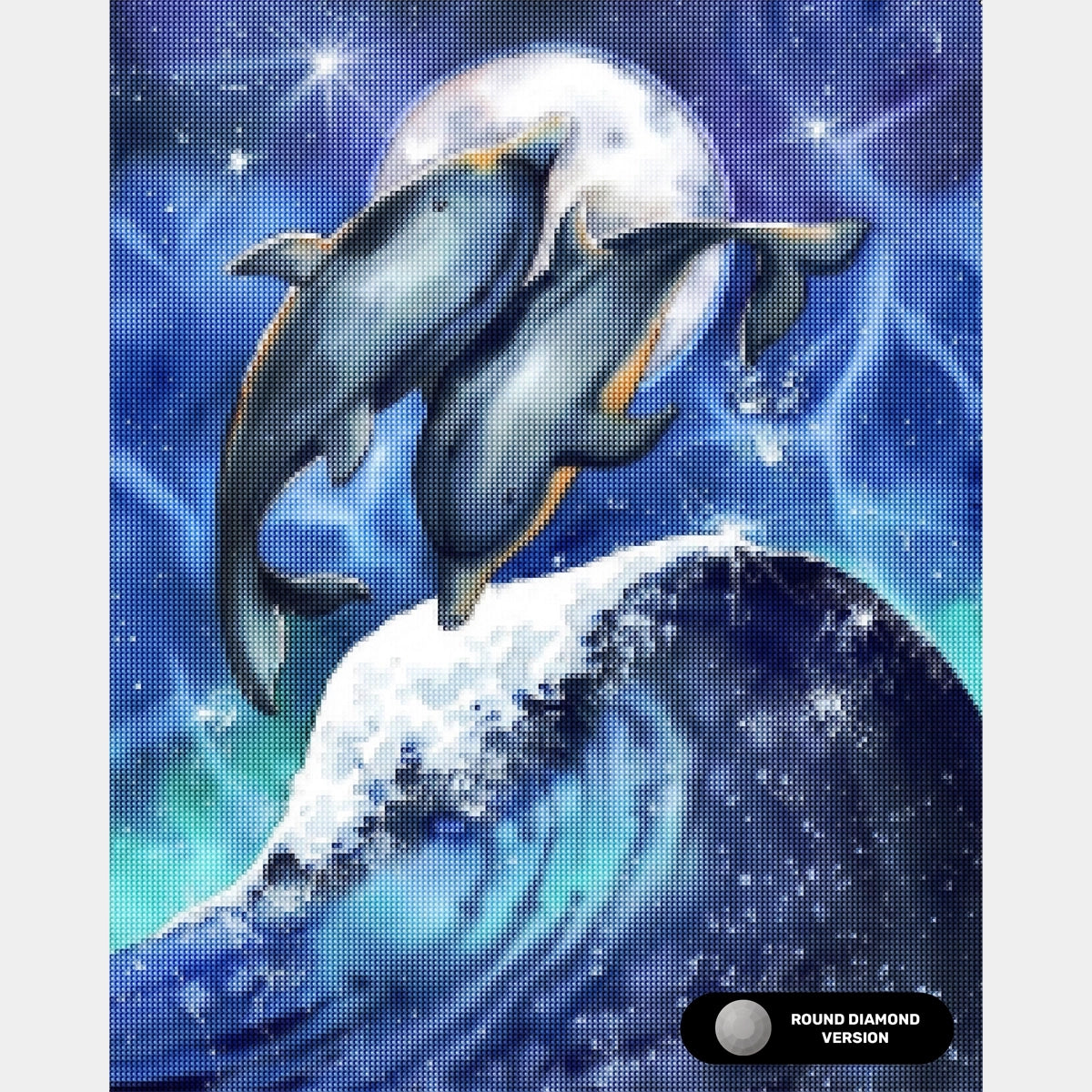 Surfing Under the Moon - Dolphins Diamond Painting - Standard Size
