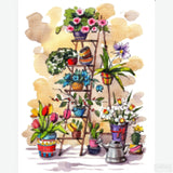 Ladder with Flowers - Diamond Painting-Create a vibrant scene with our Ladder with Flowers Diamond Painting Kit. Featuring blooming flowers in pinks, yellows, and blues, perfect for adding color to any room.-Canvas by Numbers