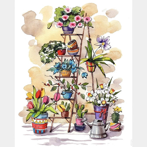 Stige med blomster - Diamond Painting - Standardstørrelse
