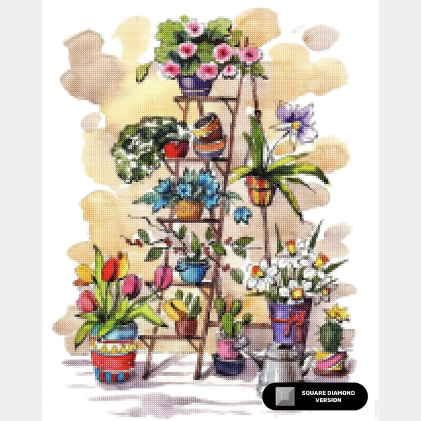 Stege med blommor - Diamantmålning - Standardstorlek