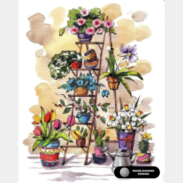 Stege med blommor - Diamantmålning - Standardstorlek
