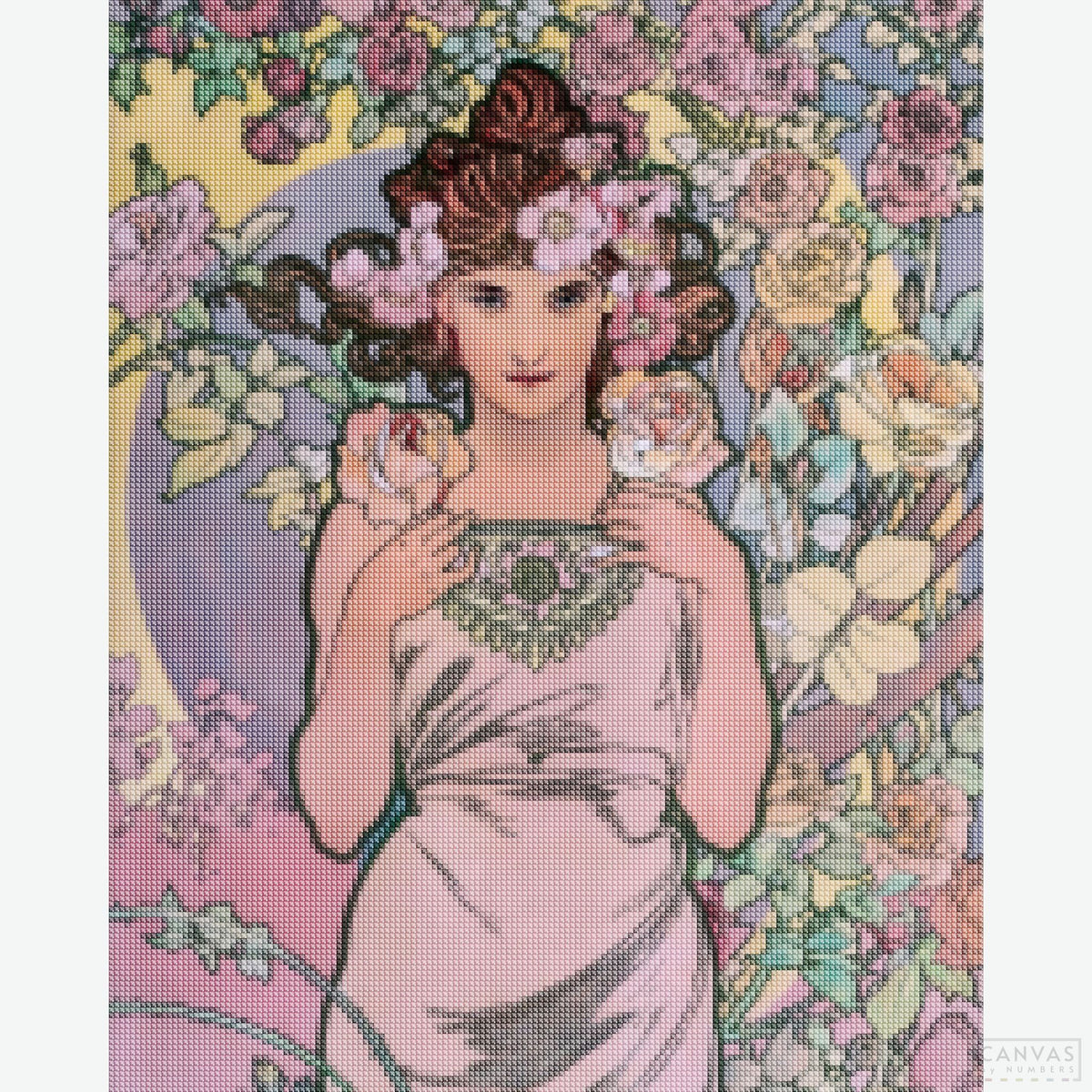 The Rose (1898) - Diamond Painting-Craft Alphonse Mucha’s "The Rose" with this diamond painting kit. Experience the elegance of roses and Art Nouveau charm in stunning detail.-Canvas by Numbers