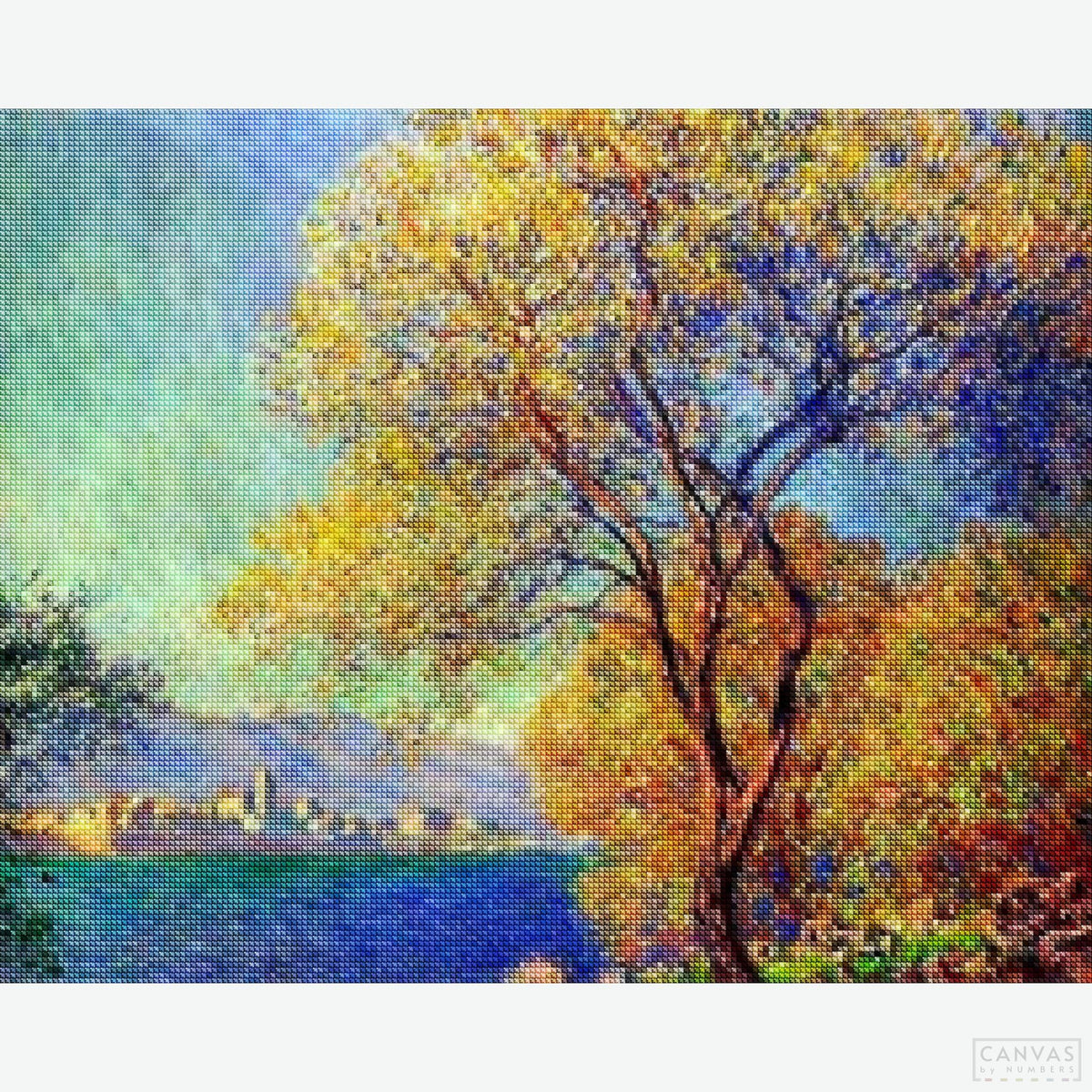 Antibes Seen from the Salis Gardens - Diamond Painting-Experience the brilliance of Claude Monet's Antibes through our diamond painting kit. Immerse yourself in its golden mid-afternoon light and ethereal mountain backdrop.-Canvas by Numbers