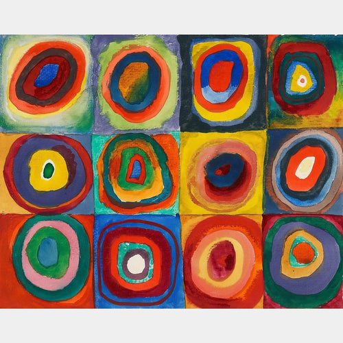 Kleurenstudie: Vierkanten met Concentische Cirkels - Diamond Painting - Standaardformaat
