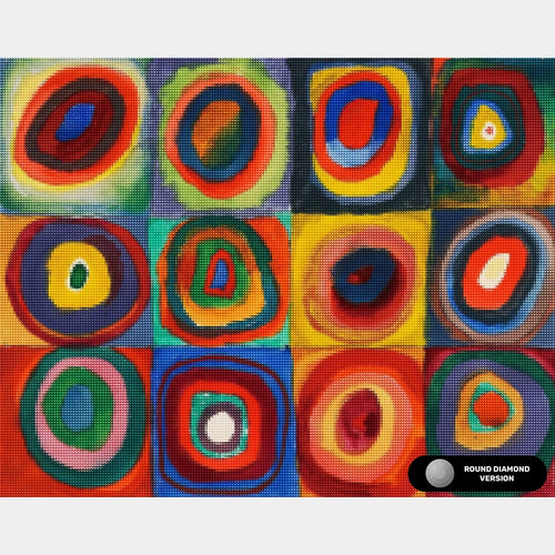 Kleurenstudie: Vierkanten met Concentische Cirkels - Diamond Painting - Standaardformaat