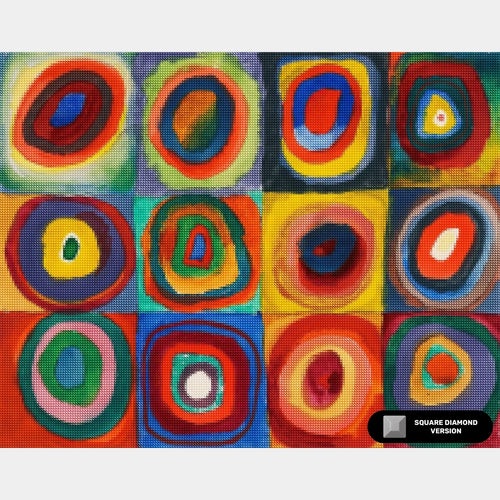 Kleurenstudie: Vierkanten met Concentische Cirkels - Diamond Painting - Standaardformaat