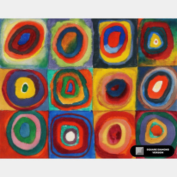 Färgstudi: Kvadrater med koncentriska cirklar - Diamantmålning - Standardstorlek