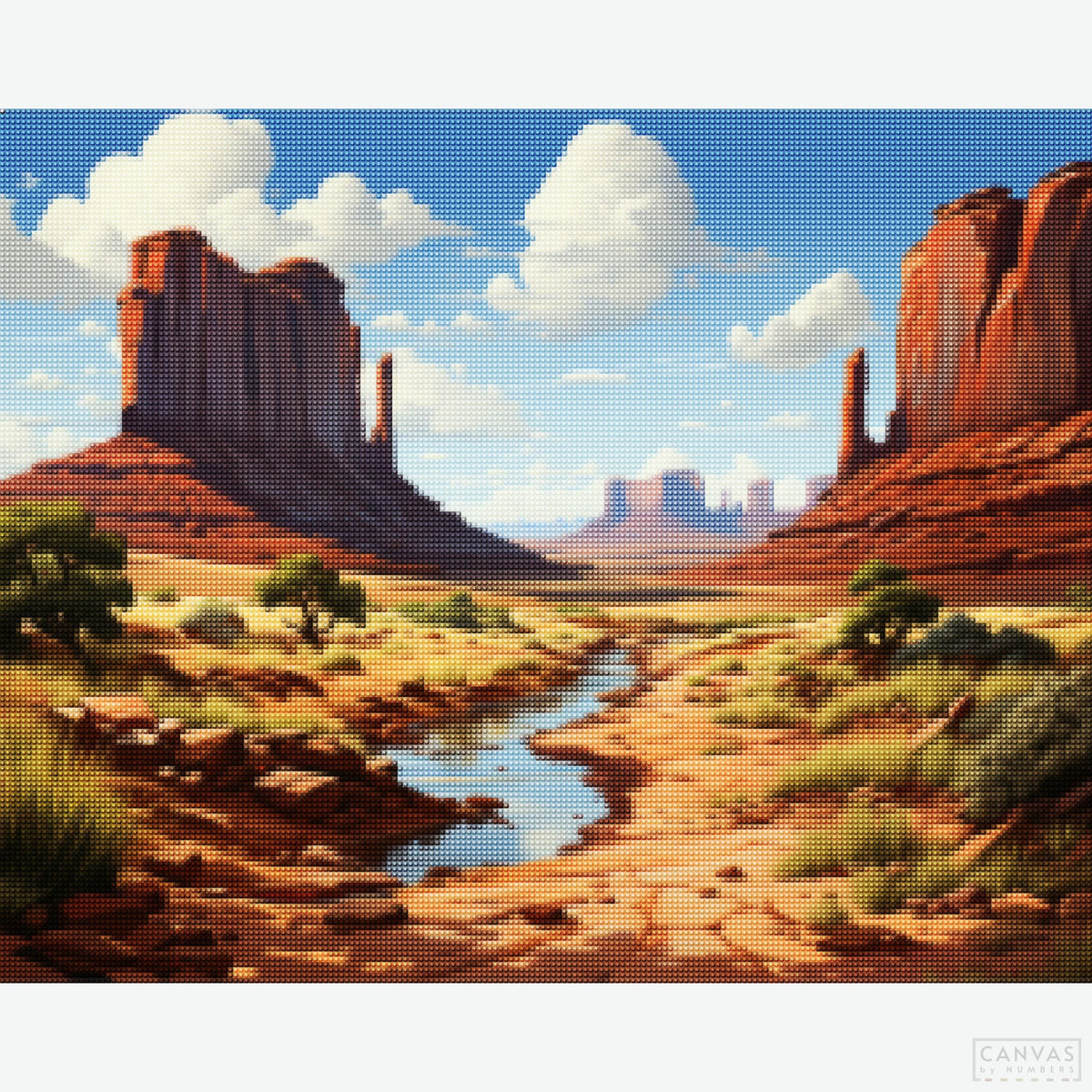 Monument Valley - Diamond Painting-Explore Monument Valley with our diamond painting kit. Capture the iconic red sandstone against a vivid blue sky and experience the beauty of Navajo land.-Canvas by Numbers