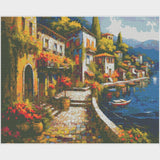A Leisurely Stroll Along the Promenade - Diamond Painting Kit-Experience Mediterranean charm with our 'A Stroll Along the Promenade' Diamond Painting Kit. Craft your sparkling artwork, one dazzling diamond at a time.-Canvas by Numbers