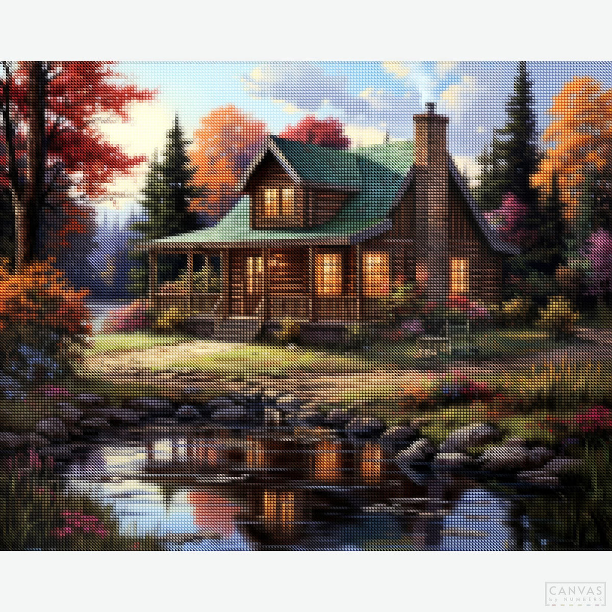 Lakeside Retreat - Landscape Diamond Painting-Create a peaceful lakeside scene with the "Lakeside Retreat" Diamond Painting Kit. Capture the beauty of nature’s tranquility, one diamond at a time.-Canvas by Numbers