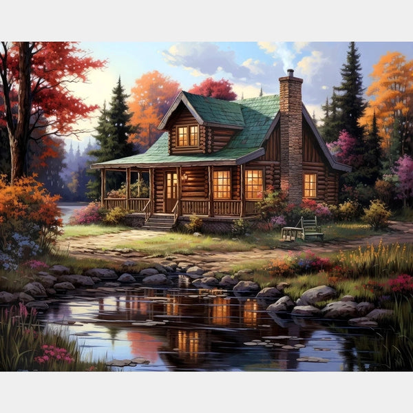 Lakeside Retreat - Landscape Diamond Painting - Large