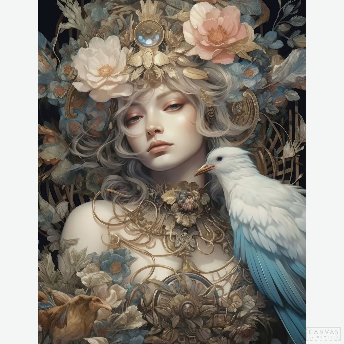 The Queen of Feathers - Diamond Paintings-Discover the magical world of diamond painting. Create a majestic, feather-adorned goddess, turning each diamond into a vibrant tale of fantasy and elegance.-Canvas by Numbers