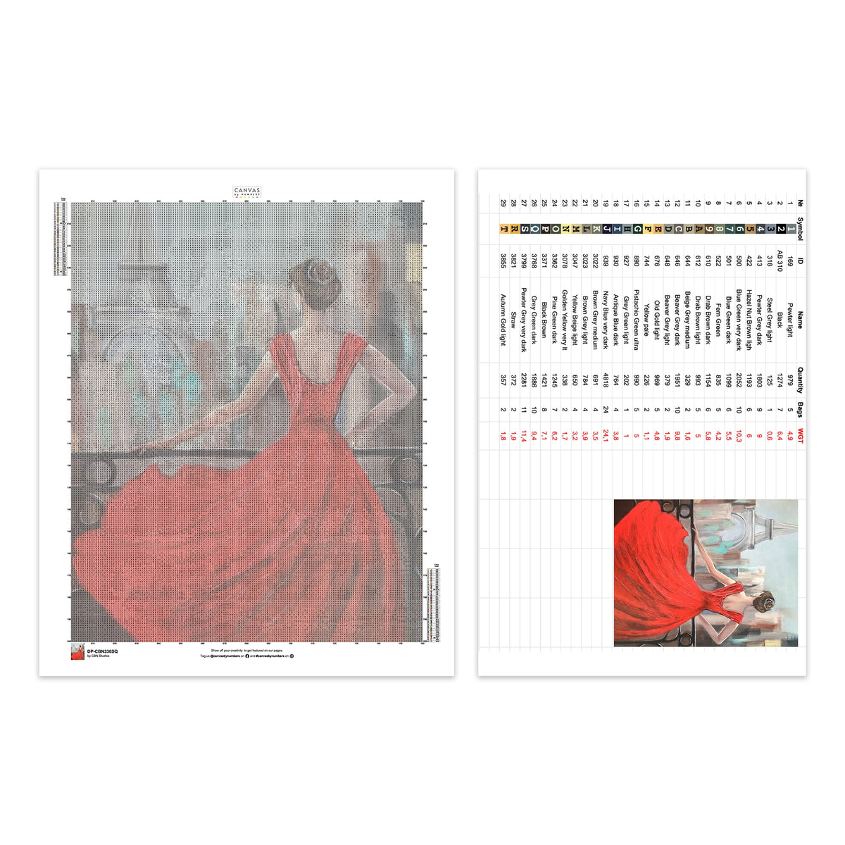 Parisian Girl in Red Dress - Diamond Painting - Standardstorlek