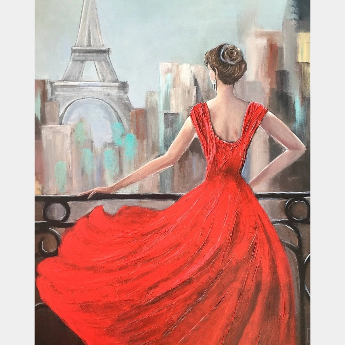 Parisian Girl in Red Dress - Diamond Painting - Standardstorlek