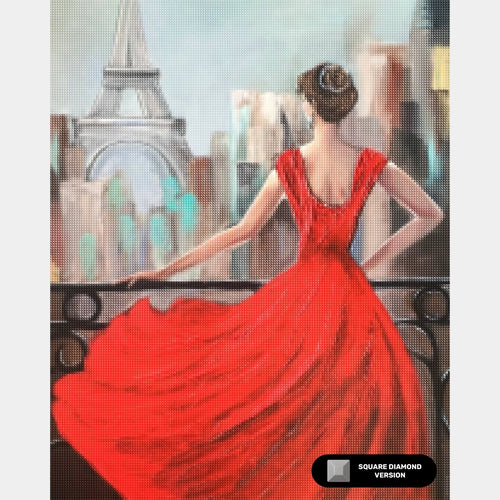 Fille Parisienne en Robe Rouge - Diamond Painting - Taille Standard