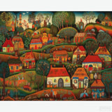 Folklore Vista - Diamond Painting-Discover the timeless beauty of folk art. 'Folklore Vista' diamond painting unfolds a colorful village landscape, waiting for your artistic touch.-Canvas by Numbers