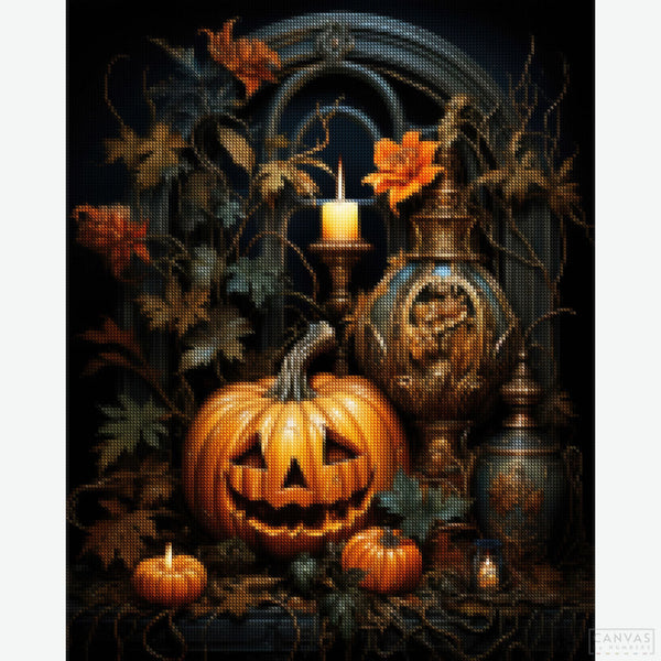 Halloween's Spirit - Jack O'Lantern Diamond Painting-Bring Halloween magic to life with the "Halloween's Spirit - Jack O'Lantern" Diamond Painting Kit. Capture the glow and mystery of the season.-Canvas by Numbers