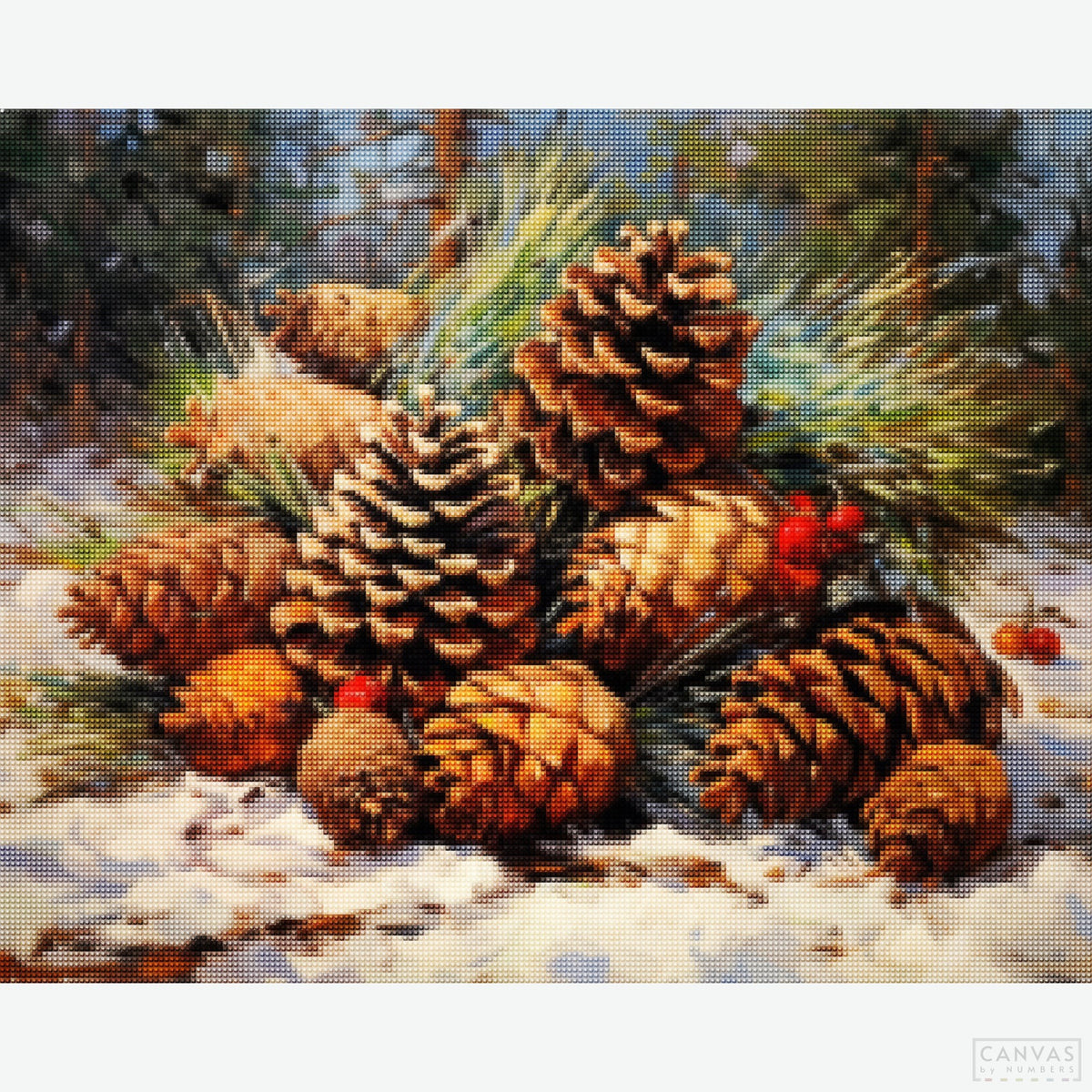 Christmas Pine Fruits - Diamond Painting-Create a sparkling winter wonder with our 'Christmas Pine Fruits' diamond painting. A tranquil and beautiful craft to adorn your home this festive season.-Canvas by Numbers